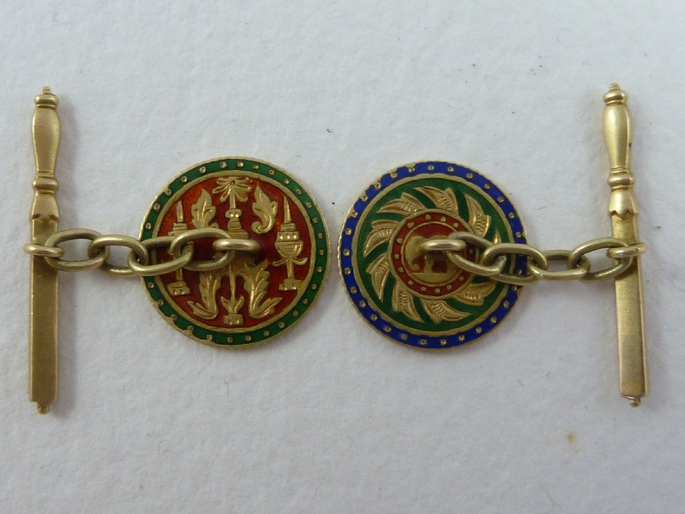 Rama IV Baht Gold Enamel Coin Cufflinks Thailand View II