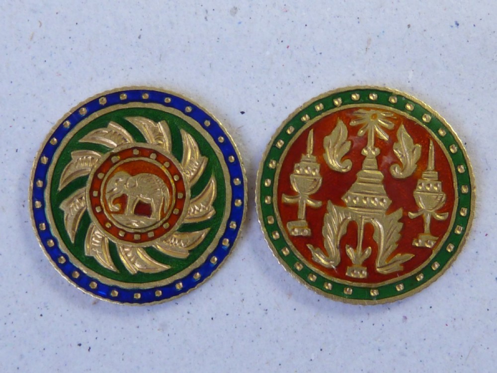 Rama IV Baht Gold Enamel Coin Cufflinks Thailand View III