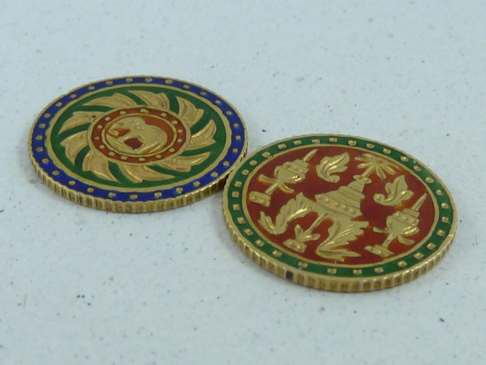 Rama IV Baht Gold Enamel Coin Cufflinks Thailand View IV