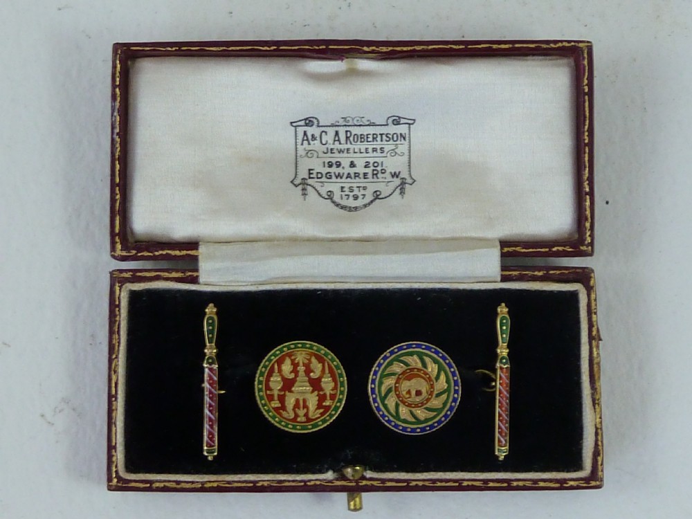 Rama IV Baht Gold Enamel Coin Cufflinks Thailand View V