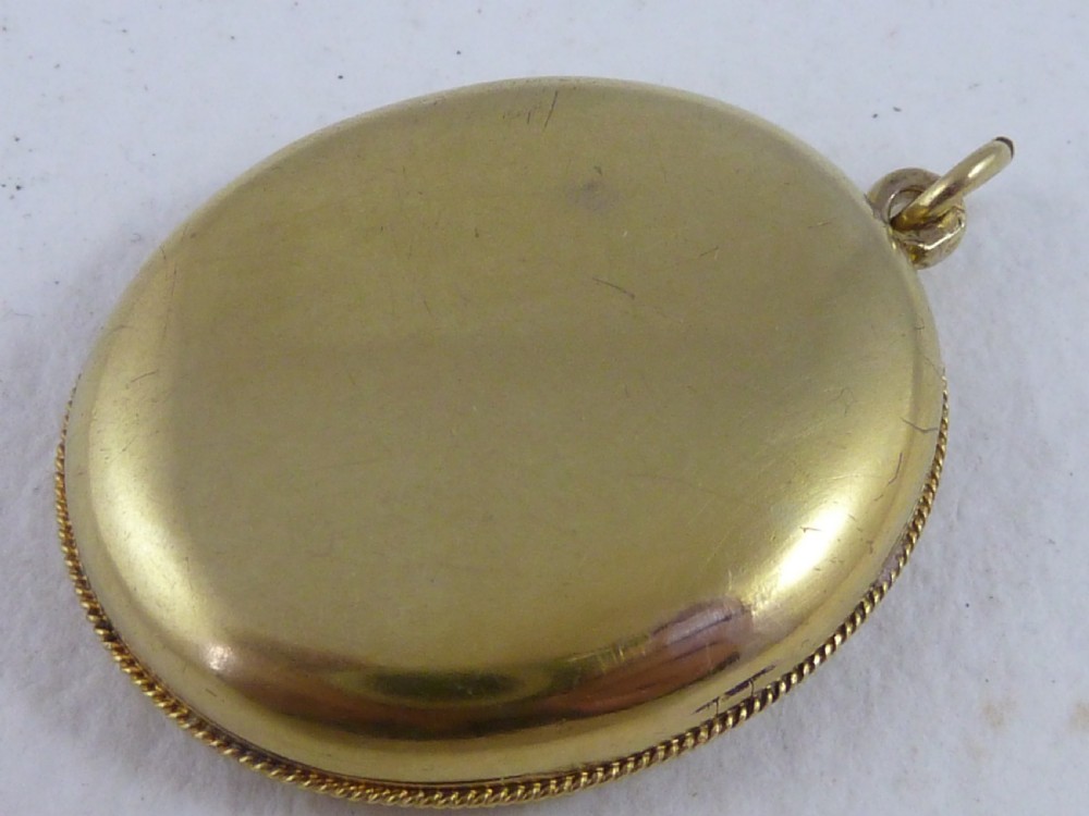 Victorian Solid Yellow Gold Engraved Photo Locket Necklace Pendant  View III