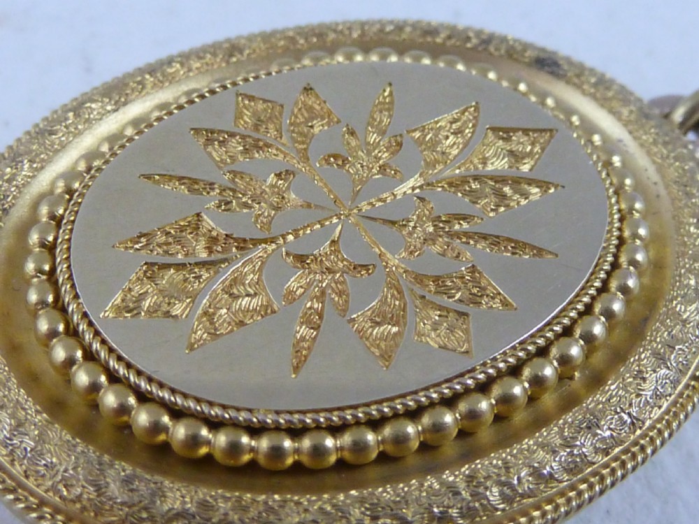 Victorian Solid Yellow Gold Engraved Photo Locket Necklace Pendant  View V