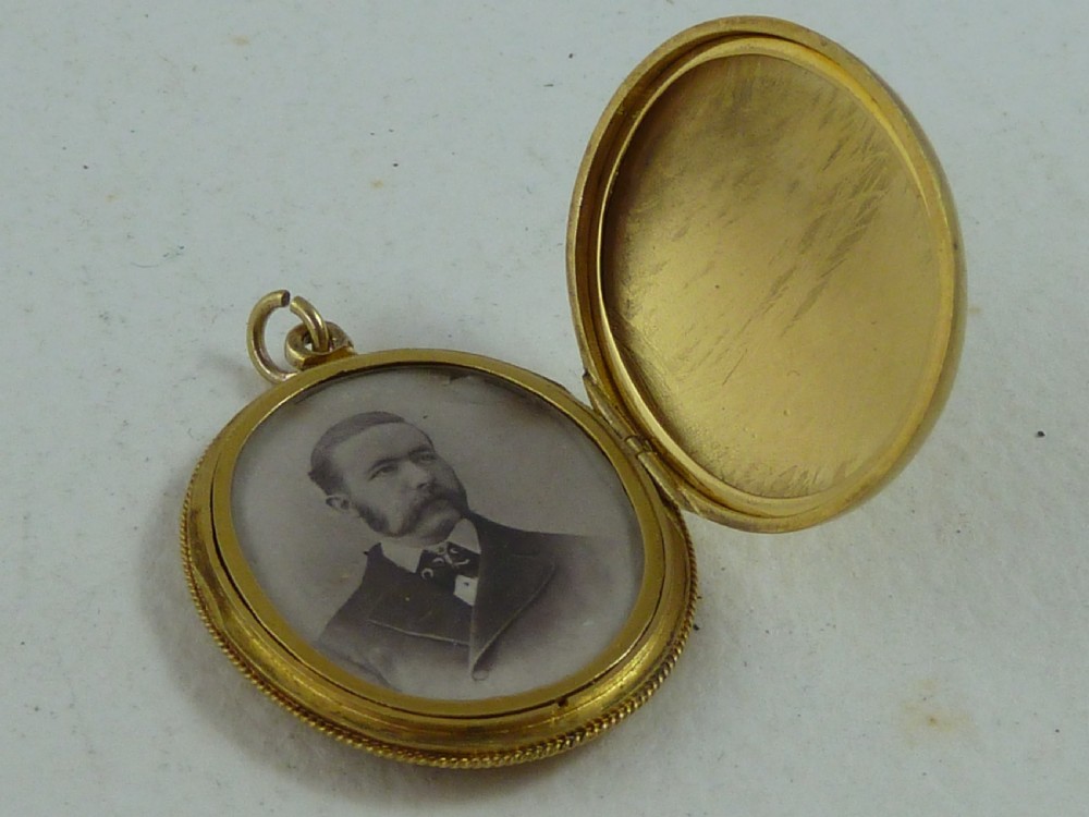 Victorian Solid Yellow Gold Engraved Photo Locket Necklace Pendant  View VI