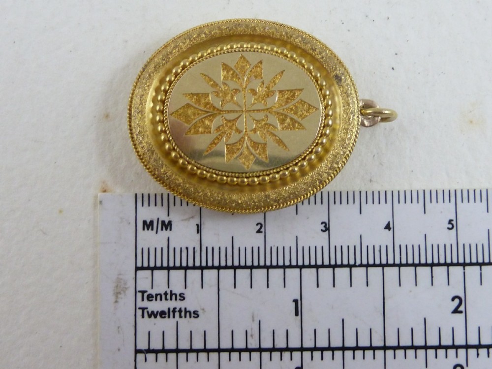 Victorian Solid Yellow Gold Engraved Photo Locket Necklace Pendant  View VIII