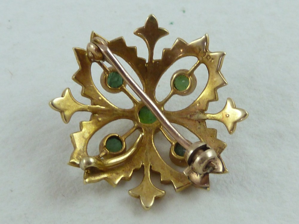 Victorian 15K Gold Pendant Brooch Split Seed Pearls Peridot Boxed Hallmarked View III