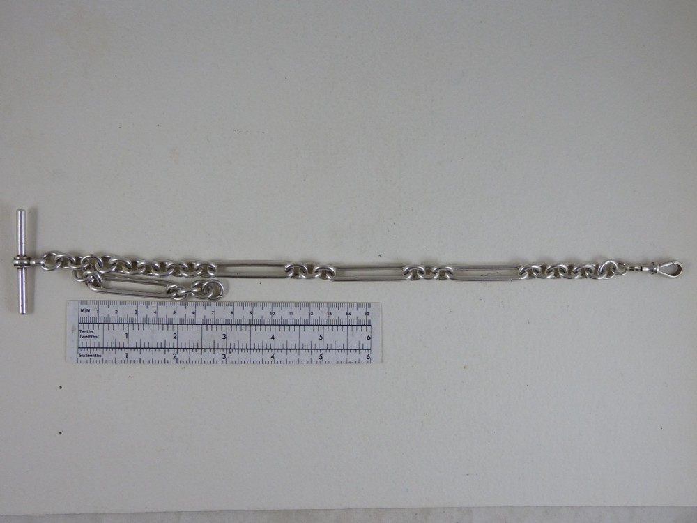 Sterling Silver Albert Pocket Watch Giant Trombone Link Chain 1899 View IX