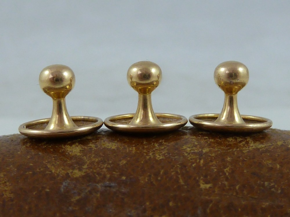 Victorian 18k Yellow Gold Boxed Shirt Collar Dress Studs Set 3 View V