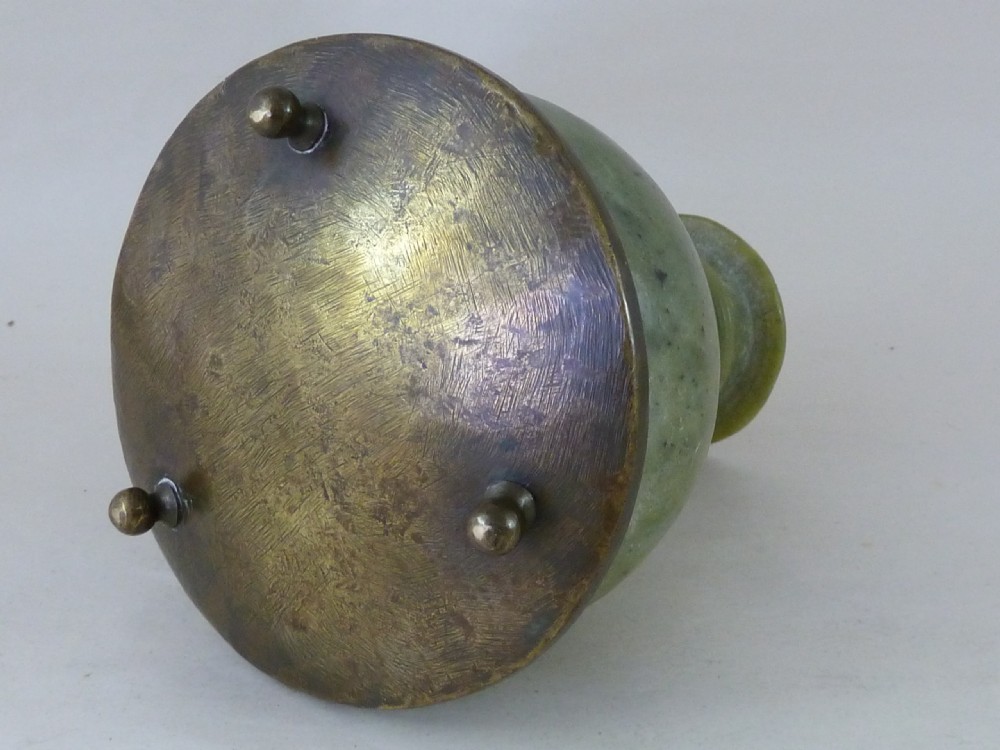 Huqqa Hookah Vase Water Pipe Green Soapstone Brass Indian Mughal View VII