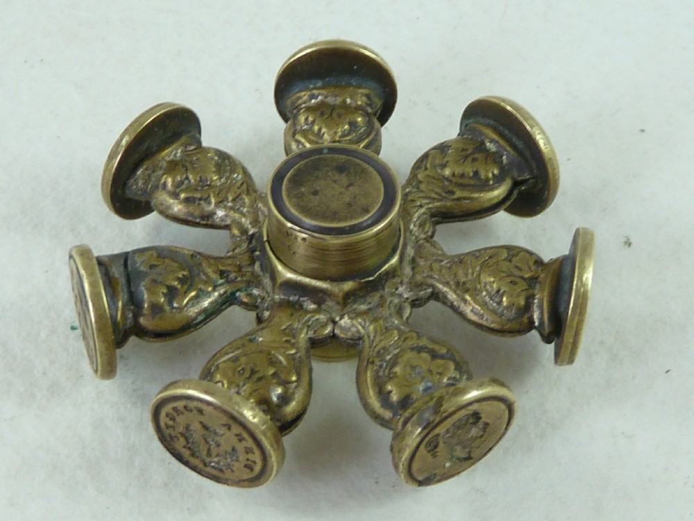 Victorian Wax Intaglio Multi Seal Star Wheel Letter Fob Brass View II