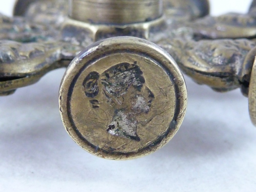 Victorian Wax Intaglio Multi Seal Star Wheel Letter Fob Brass View V