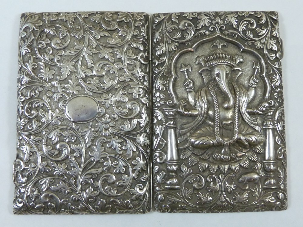 Anglo Indian Repousse Silver Cigarette Case Ganesh Cutch Elephant