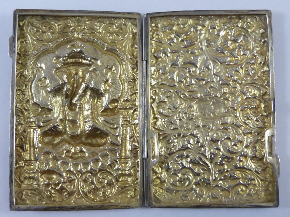 Anglo Indian Repousse Silver Cigarette Case Ganesh Cutch Elephant View II