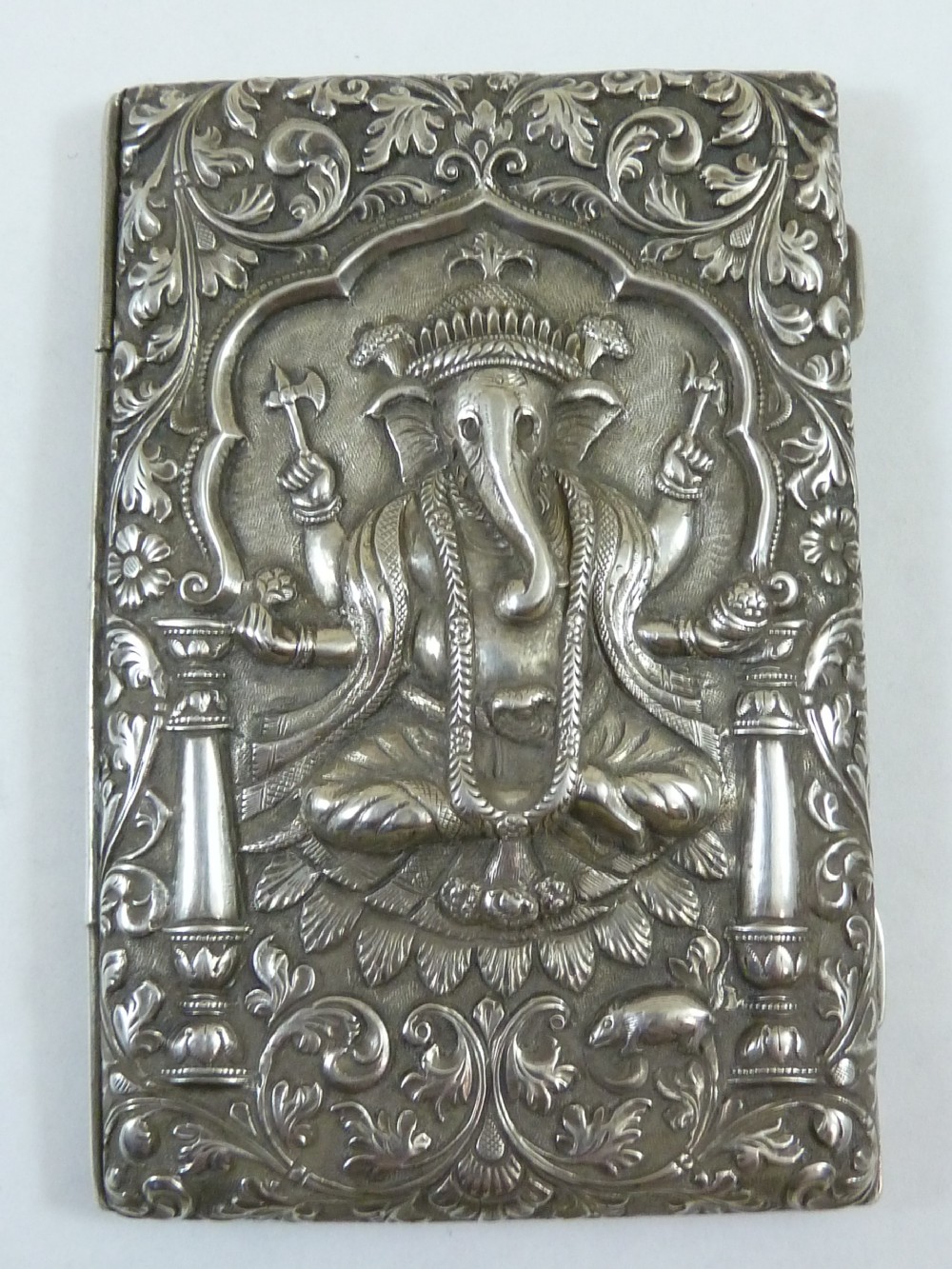 Anglo Indian Repousse Silver Cigarette Case Ganesh Cutch Elephant View III