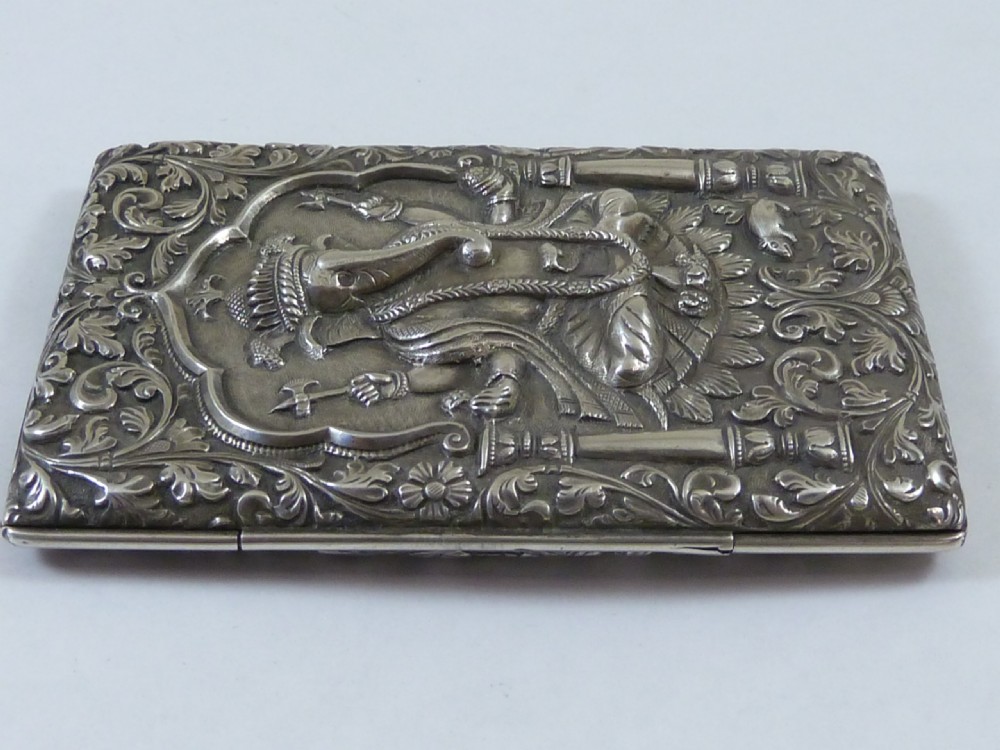 Anglo Indian Repousse Silver Cigarette Case Ganesh Cutch Elephant View VI
