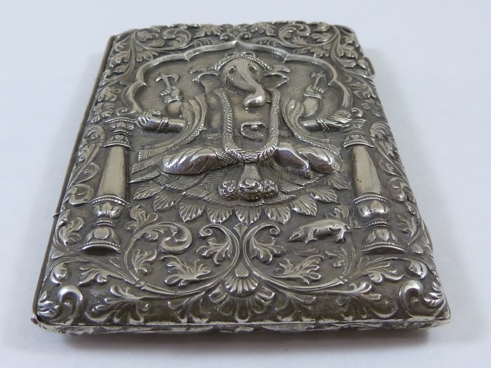 Anglo Indian Repousse Silver Cigarette Case Ganesh Cutch Elephant View VII