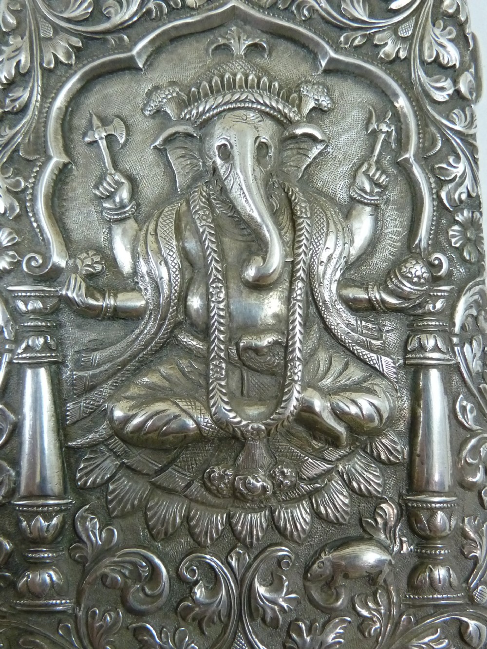 Anglo Indian Repousse Silver Cigarette Case Ganesh Cutch Elephant View IX