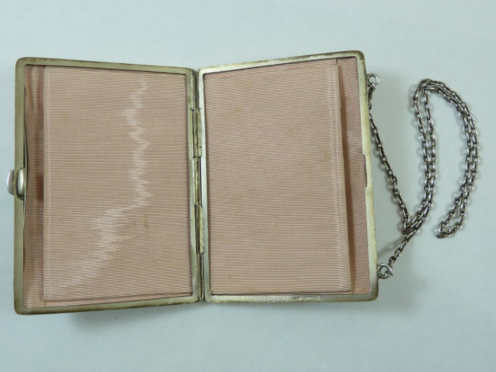 Silver Engraved Dance Card Case Purse Hallmarked Sterling Chatelaine Visiting Calling Chain View V
