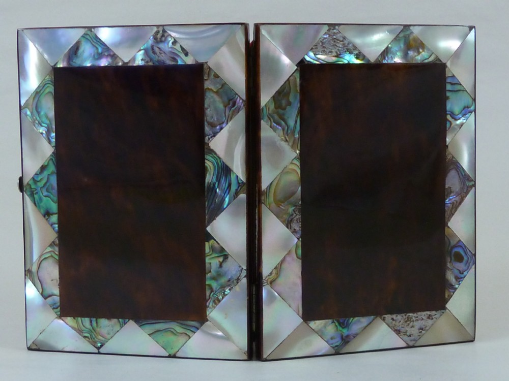 English Victorian Abalone MOP Tortoiseshell Visiting Calling Card Case Mother of Pearl