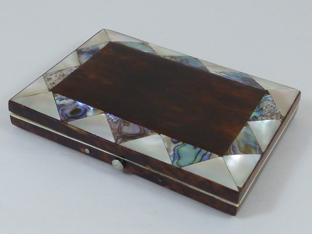 English Victorian Abalone MOP Tortoiseshell Visiting Calling Card Case Mother of Pearl View VI