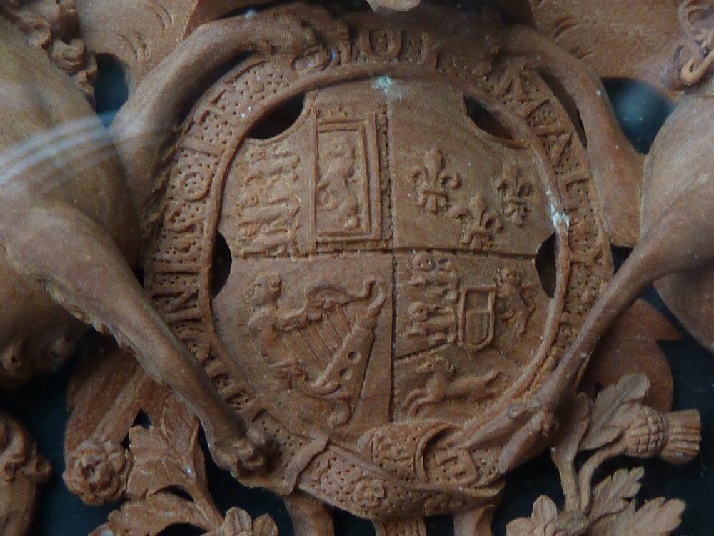 Carved Limewood Royal Hanoverian Coat of Arms Hogarth Framed Miniature View V