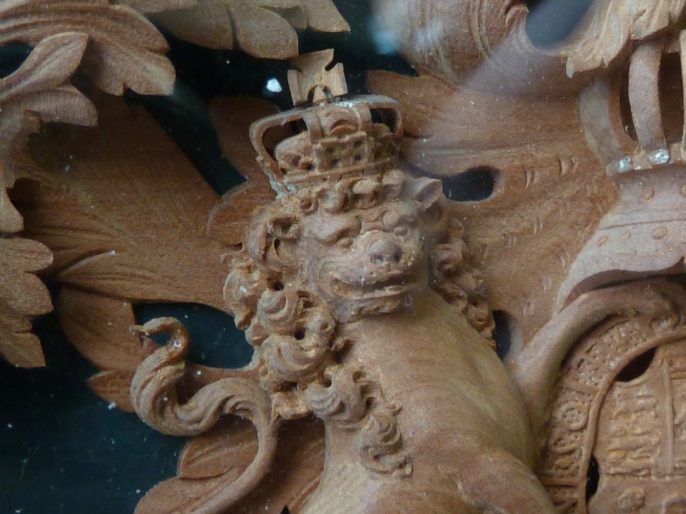 Carved Limewood Royal Hanoverian Coat of Arms Hogarth Framed Miniature View VI