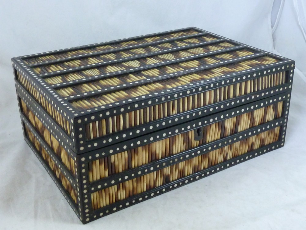 Anglo Indian Ceylon Porcupine Quill Box Jewellery Treasure Bone Ebony 