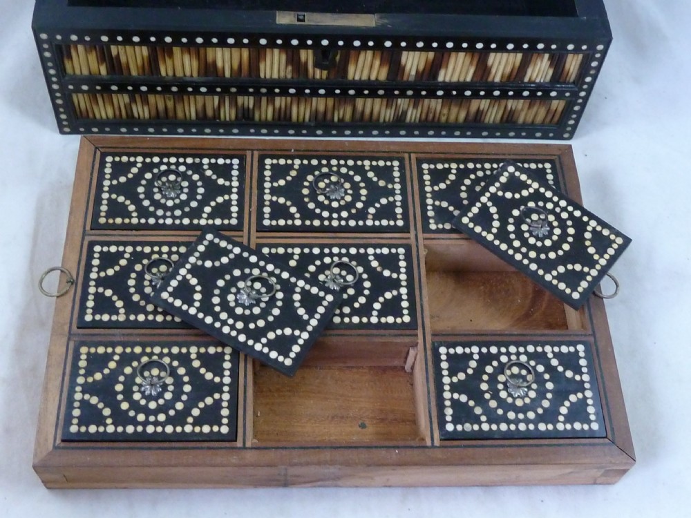 Anglo Indian Ceylon Porcupine Quill Box Jewellery Treasure Bone Ebony  View V