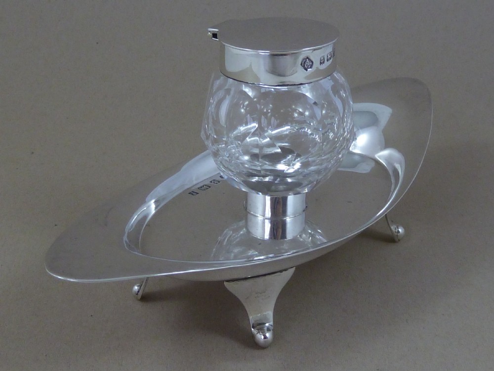 Asprey English Silver Inkwell Inkstand Hallmarked 1908 Antique View II