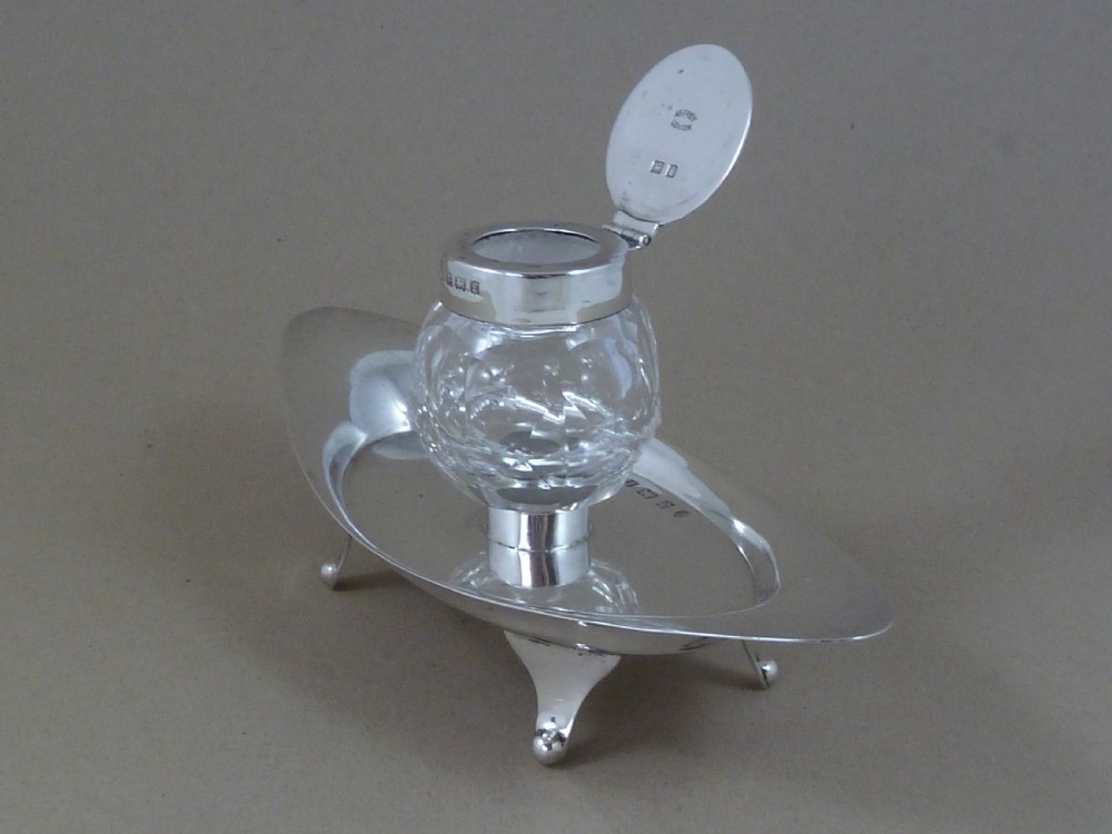 Asprey English Silver Inkwell Inkstand Hallmarked 1908 Antique View III