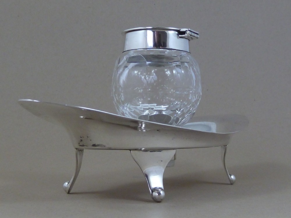 Asprey English Silver Inkwell Inkstand Hallmarked 1908 Antique View IV