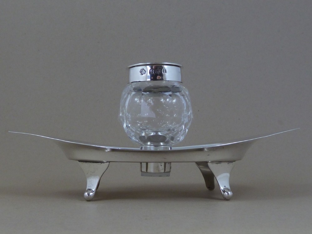 Asprey English Silver Inkwell Inkstand Hallmarked 1908 Antique View IX