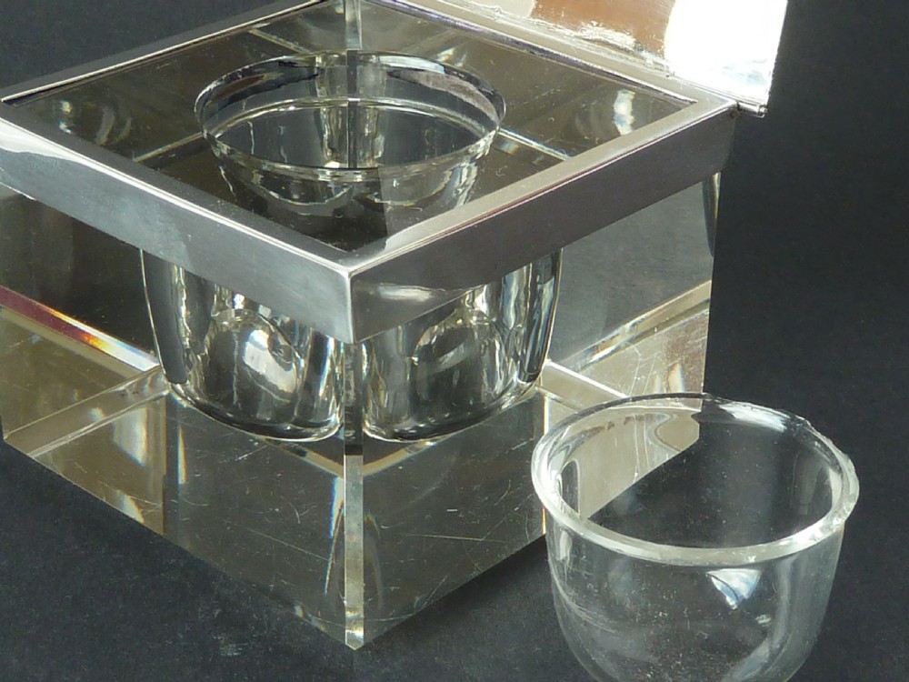 Extra Large Art Deco Inkwell 1936 Silver & Glass Engine Engraved View VI