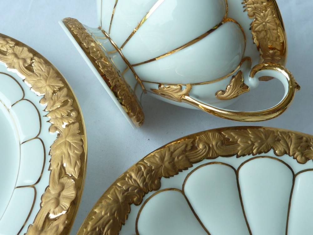 Meissen Golden Baroque Set Porcelain Trio Cup Saucer Plate Cross Swords German View V
