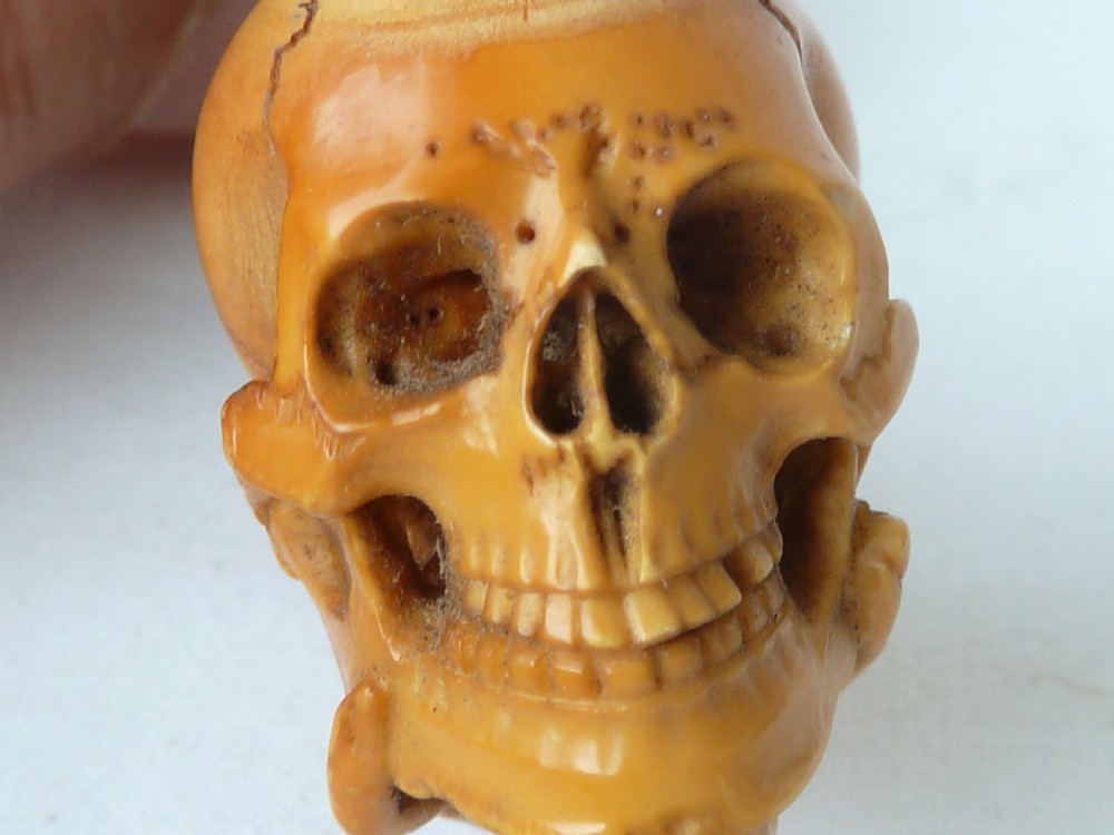 Skull in Hand Carved Meerschaum Pipe Cheroot Holder Amber Case View IV