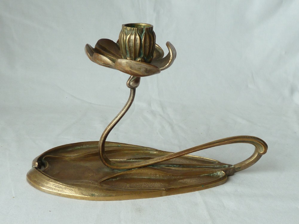 Georges De Feure Art Nouveau Chamberstick Silvered Bronze French Candlestick