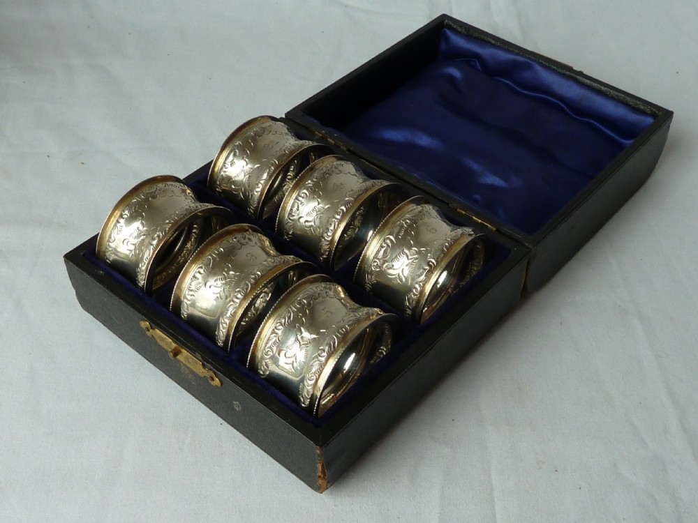 Victorian Boxed Set Six Numbered Sterling Silver Napkin Rings Hallmarked 1900