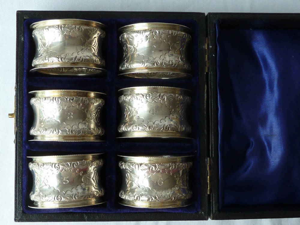 Victorian Boxed Set Six Numbered Sterling Silver Napkin Rings Hallmarked 1900 View II