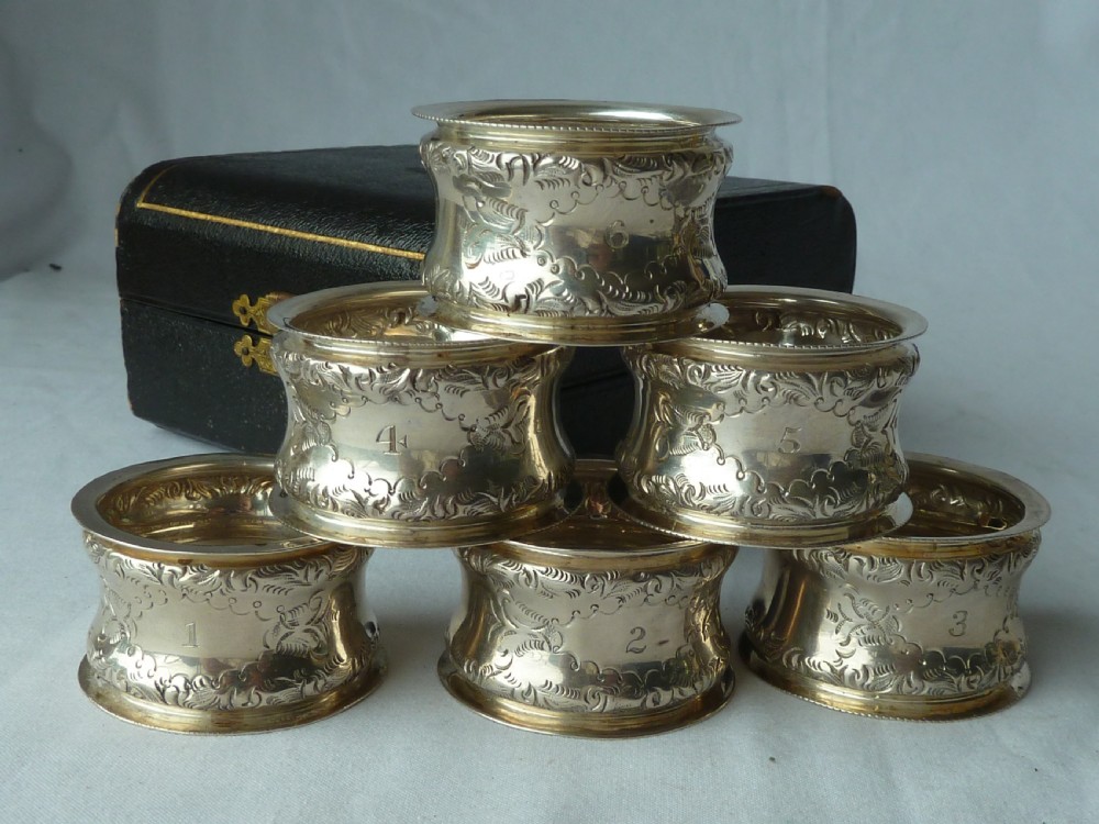 Victorian Boxed Set Six Numbered Sterling Silver Napkin Rings Hallmarked 1900 View III