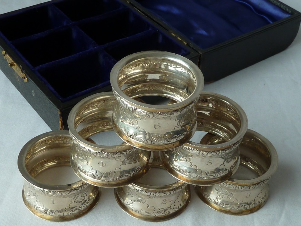 Victorian Boxed Set Six Numbered Sterling Silver Napkin Rings Hallmarked 1900 View IV