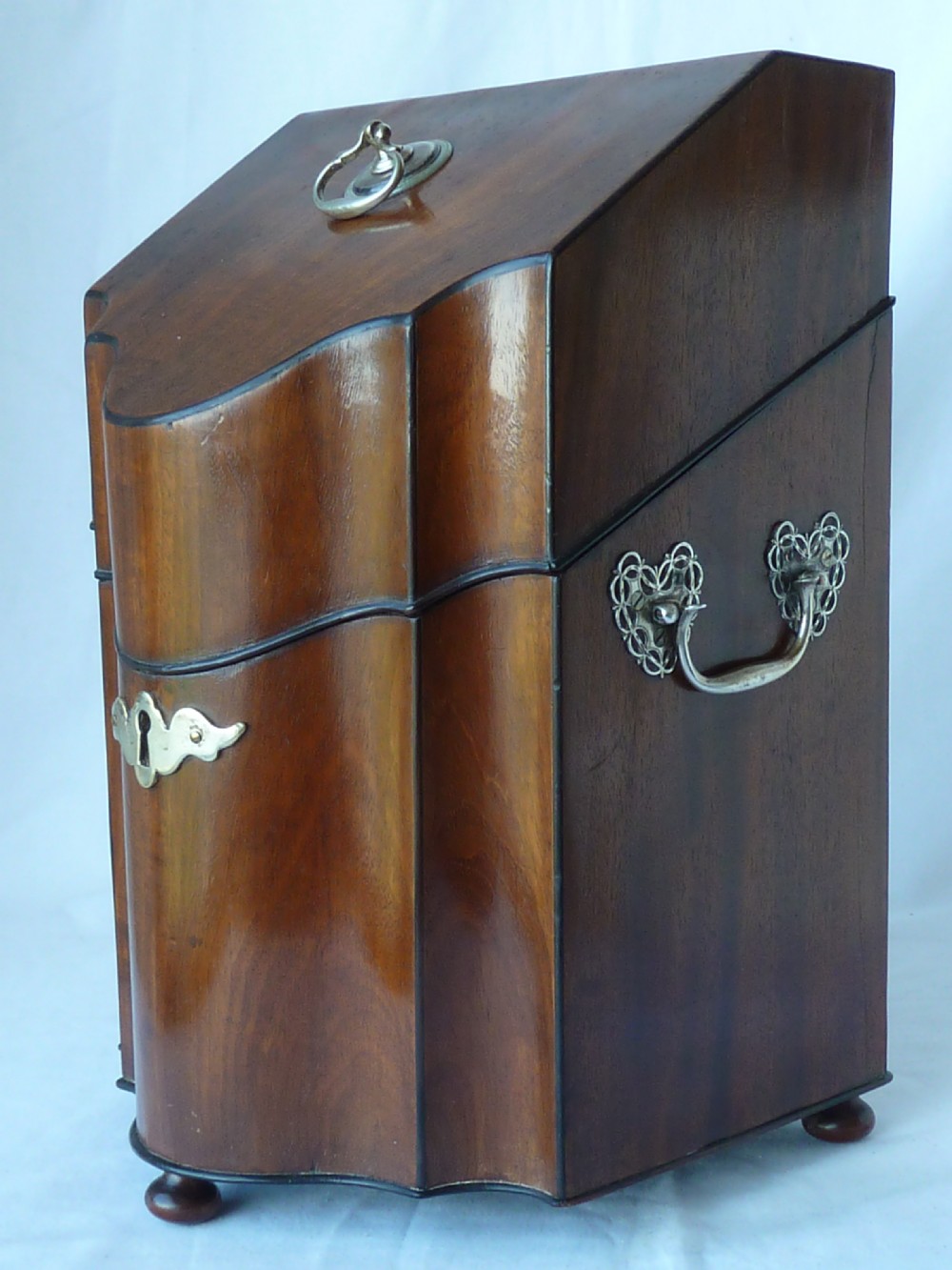 Georgian Mahogany Cutlery Knife Box Serpentine Wooden View VI