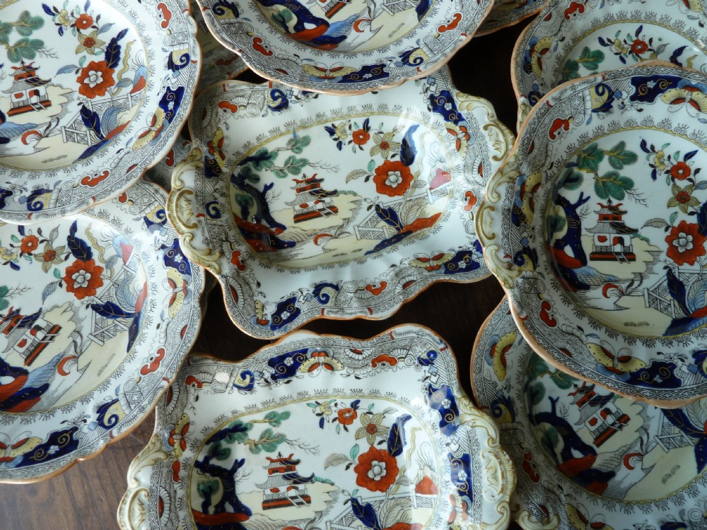Masons Patent Ironstone China Desert Service Plates Dishes Shapes Pottery View XII