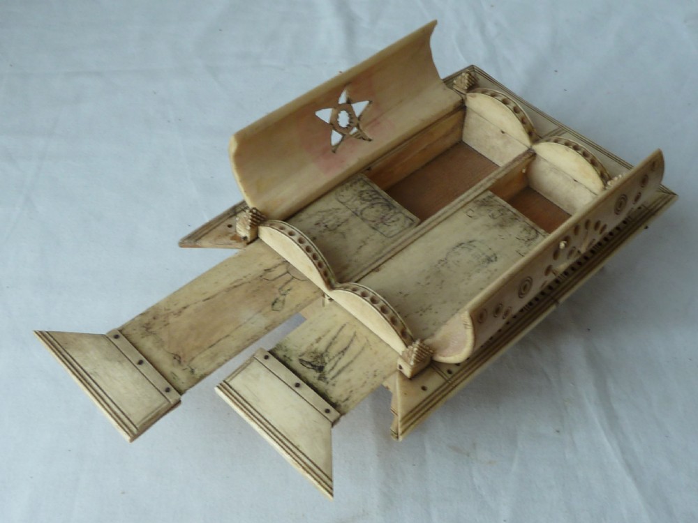 Napoleonic French Prisoner of War Carved Bone Domed Box Dominos Crib Double Nine POW View V