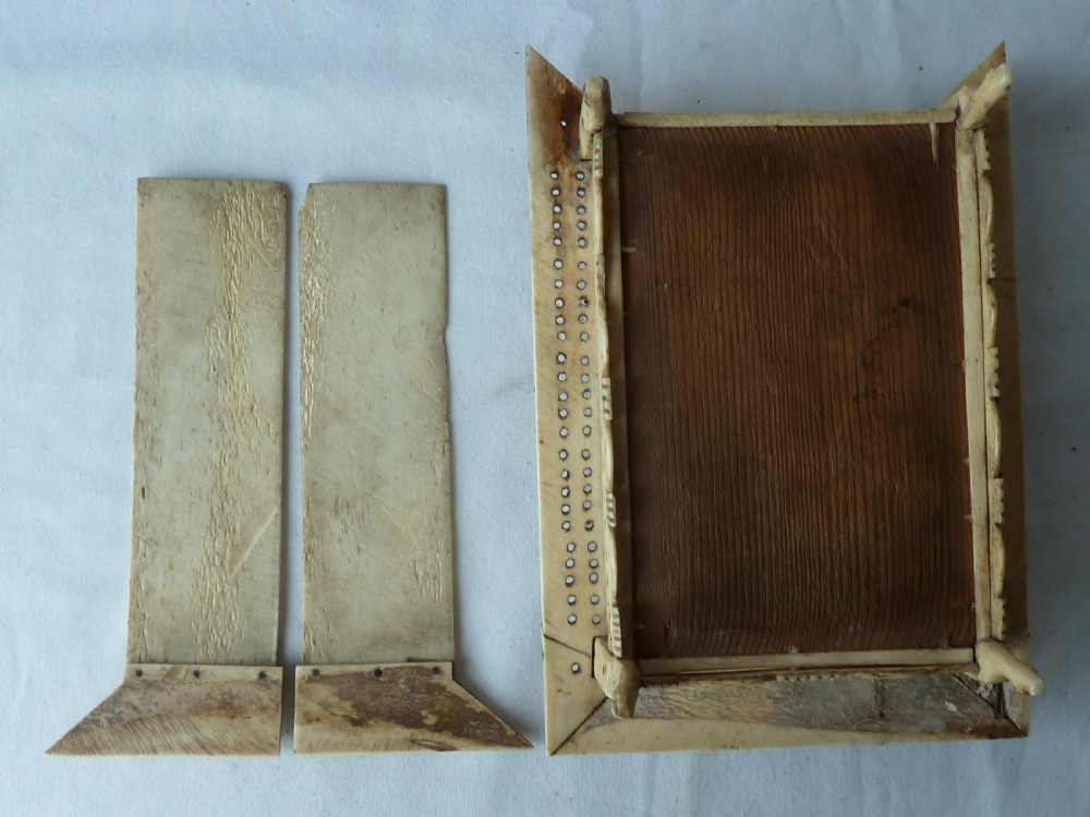 Napoleonic French Prisoner of War Carved Bone Domed Box Dominos Crib Double Nine POW View VII