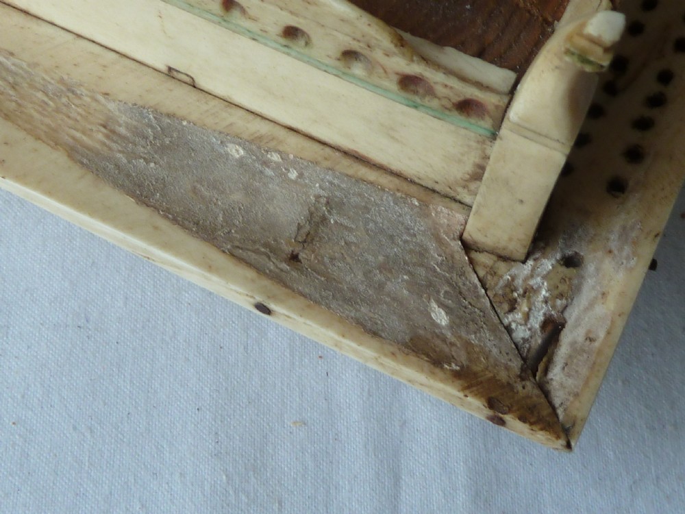 Napoleonic French Prisoner of War Carved Bone Domed Box Dominos Crib Double Nine POW View VIII