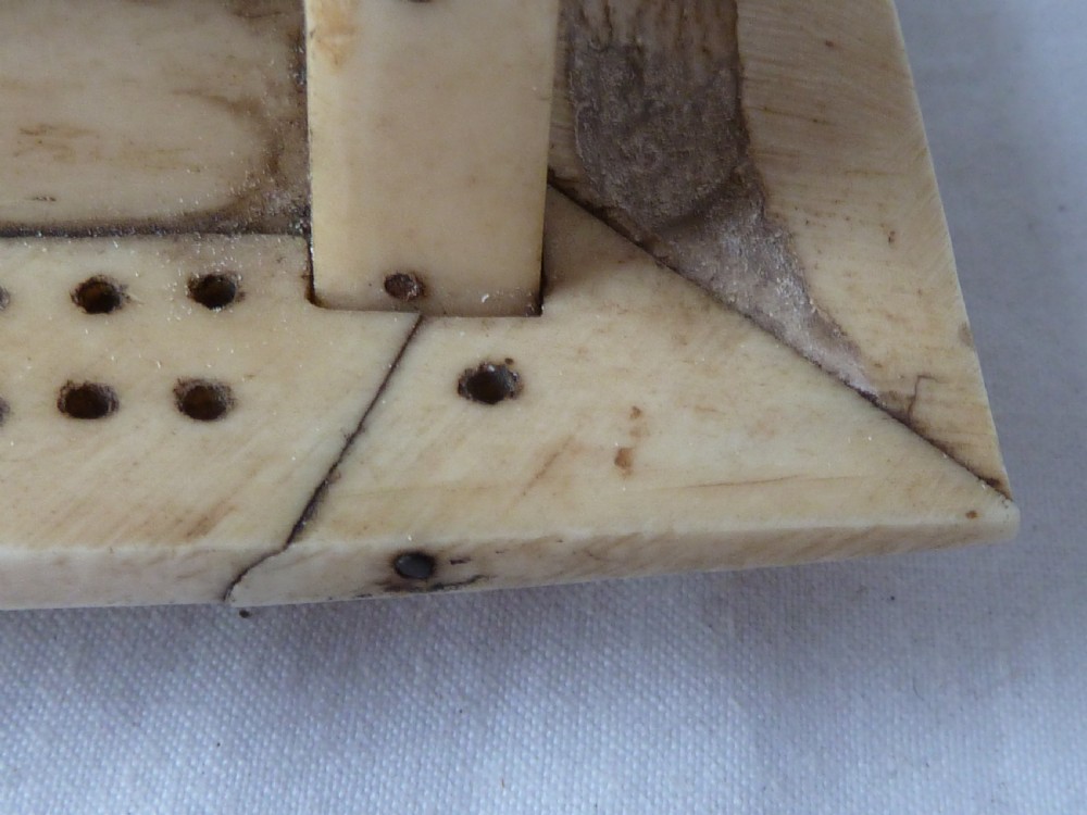 Napoleonic French Prisoner of War Carved Bone Domed Box Dominos Crib Double Nine POW View X