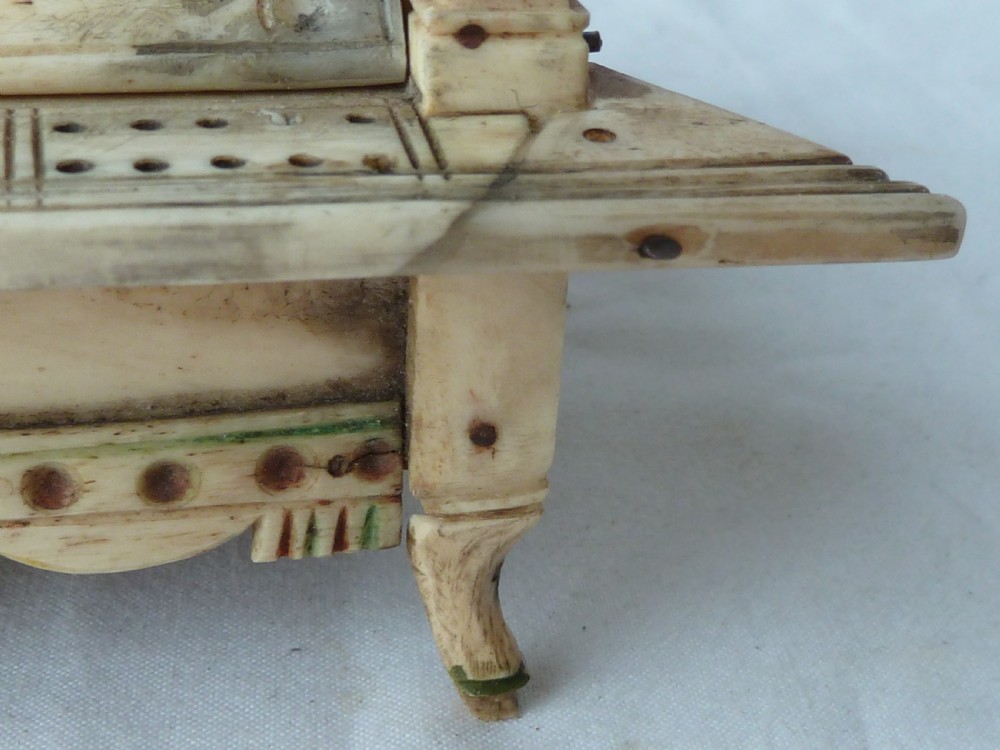 Napoleonic French Prisoner of War Carved Bone Domed Box Dominos Crib Double Nine POW View XII