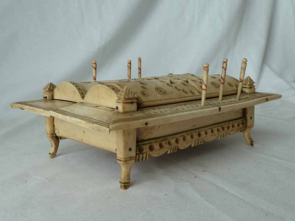 Napoleonic French Prisoner of War Carved Bone Domed Box Dominos Crib Double Nine POW View XIV