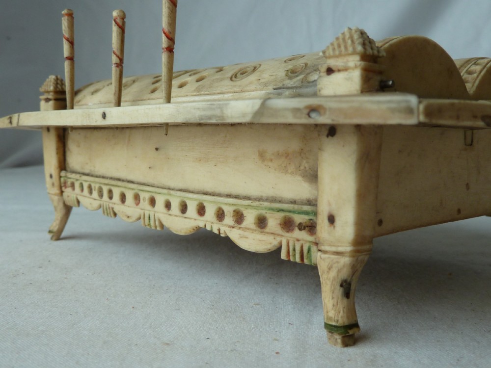 Napoleonic French Prisoner of War Carved Bone Domed Box Dominos Crib Double Nine POW View XVI