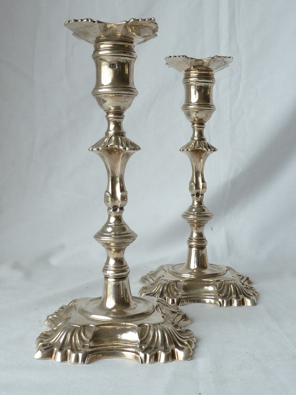 Pair John Café 1752 Georgian Cast Silver Candlesticks View III