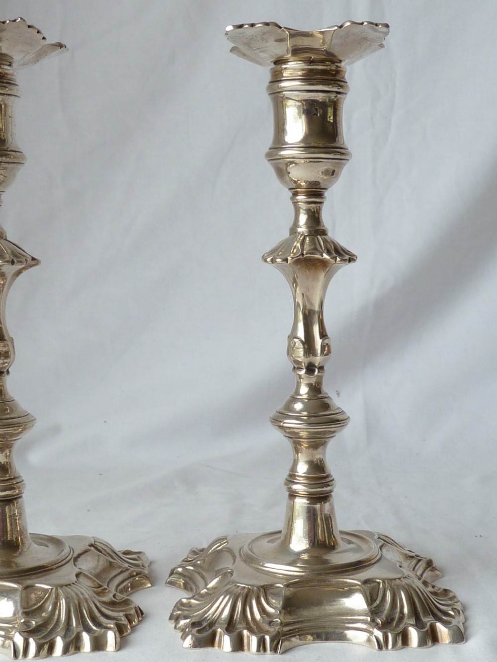 Pair John Café 1752 Georgian Cast Silver Candlesticks View X